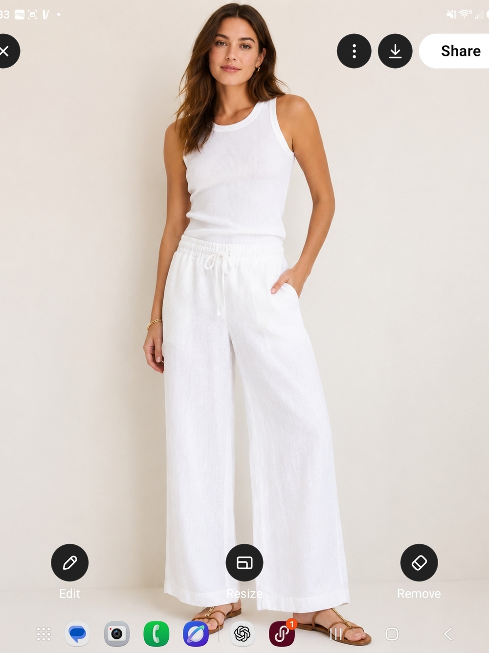 J. Crew White Wide-Leg Drawstring Linen-Blend Pants